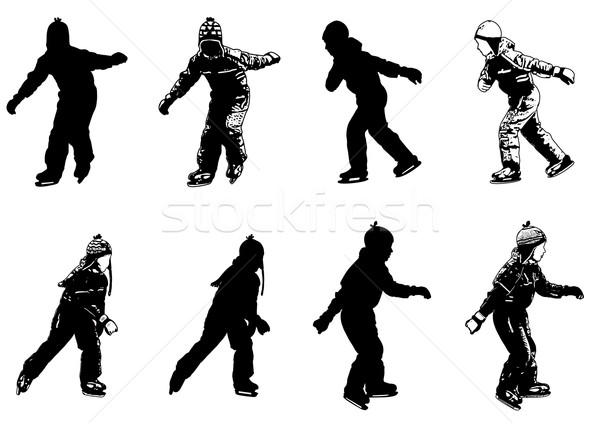 600x423 Ice Skating Kids Silhouettes Vector Illustration Bojana Ilic
