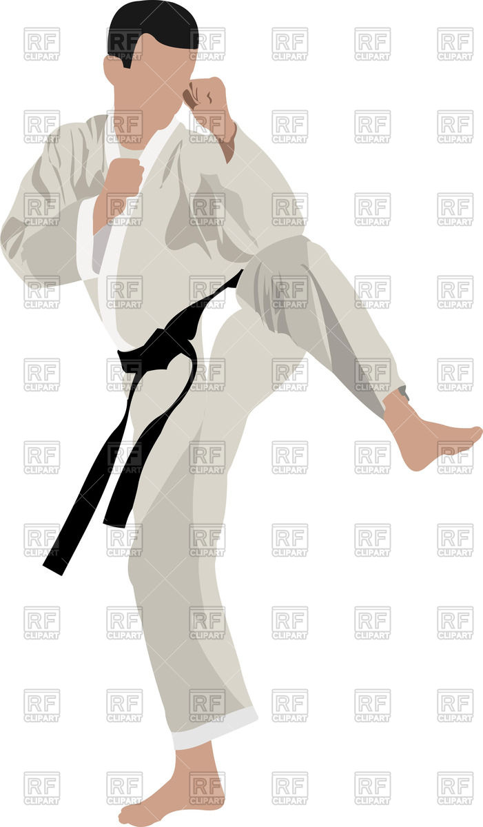 701x1200 Silhouette Of Karate In White Kimono With Black Belt Royalty Free