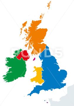 252x360 British Isles Countries Silhouettes Map. Ireland And United