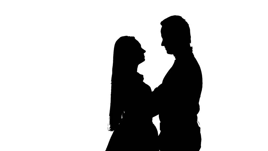 852x480 Kissing Couple In The Studio Is Worth It. Silhouette. White