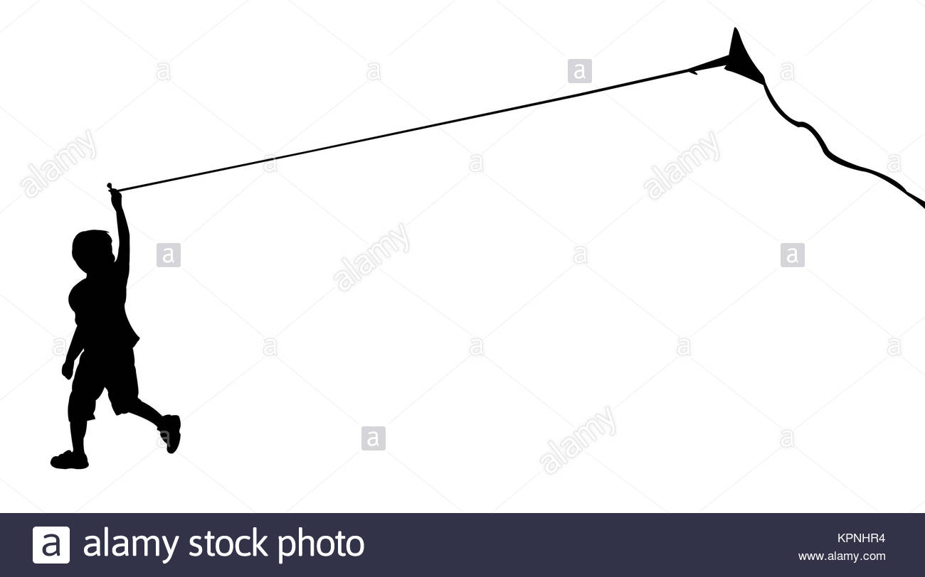 1300x812 Silhouette Of Running Boy With Flying Kite. Vector Illustration