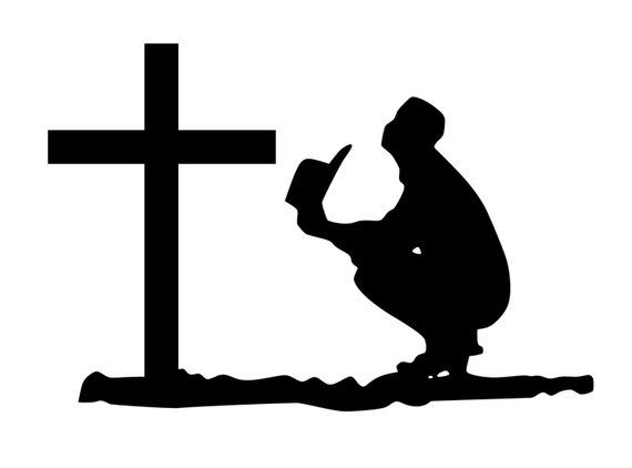 570x422 Man With Cowboy Hat Praying Sticker. Decal Of Praying Cowboy