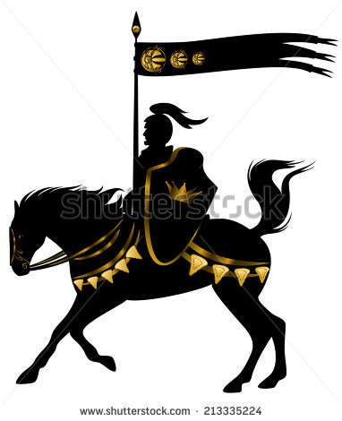 382x470 Stock Photo Knight In Black And Gold Armor With A Spear Standard