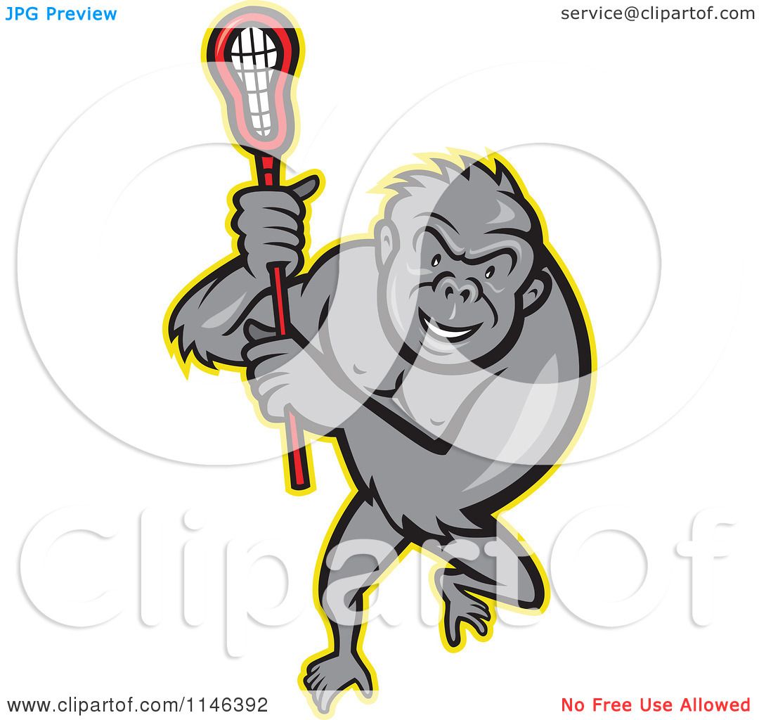 1080x1024 Cartoon Of A Lacrosse Gorilla Holding A Stick