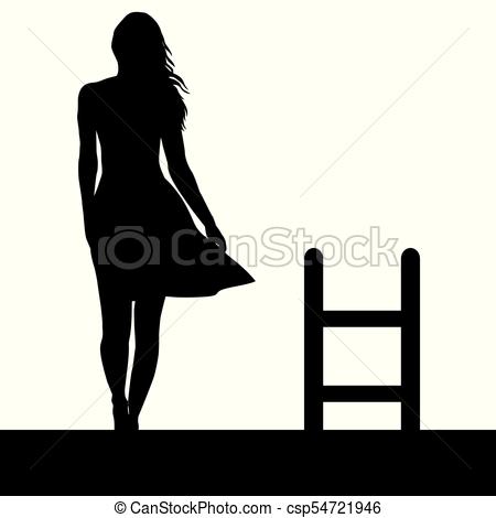 450x470 Woman Silhouette With Ladder On The Roof. Suicide Concept Eps