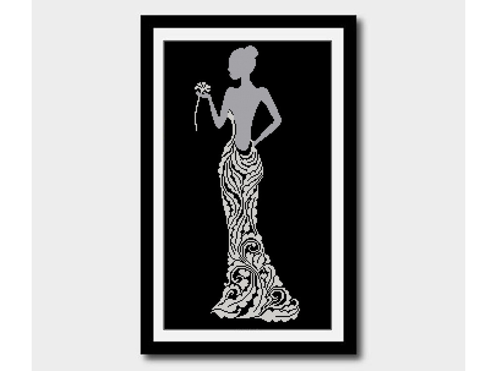 1000x750 Lady With Flower Silhouette, Bride In Red Dress Pattern, Cross