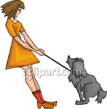 345x350 Woman Trying To Walk A Dog