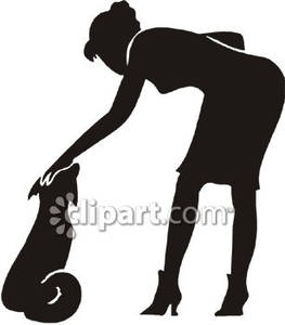263x300 Black And White Image Of A Lady Petting A Dog Royalty Free Clipart