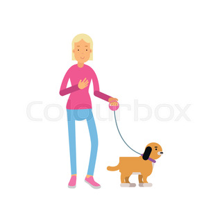 320x320 Cartoon Girl With Dog Stock Vector Colourbox
