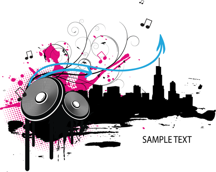 718x570 Music Element With Landscape Silhouette