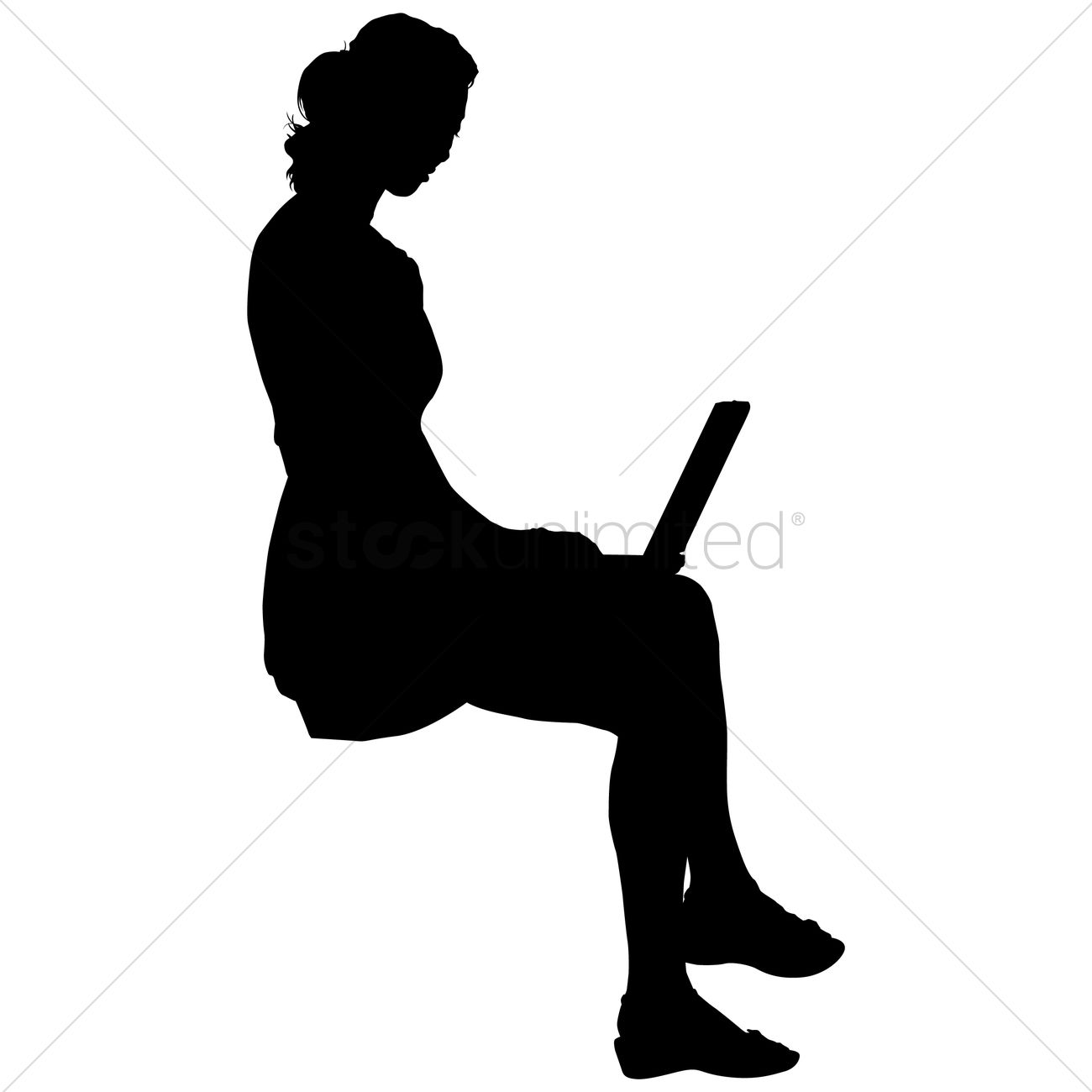 1300x1300 Businesswoman Using A Laptop Silhouette Vector Image