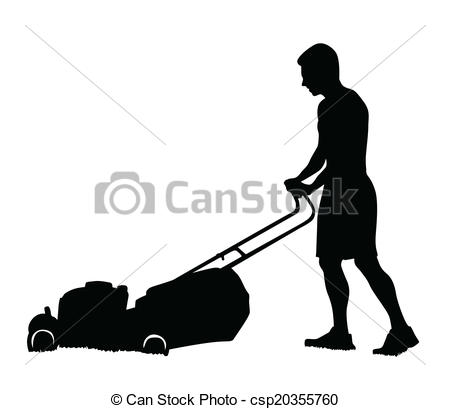450x409 Man Cutting The Grass With Lawn Mower Vector Silhouette Clip Art