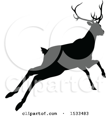 450x470 Clipart Of A Black Silhouetted Deer Stag Buck Leaping