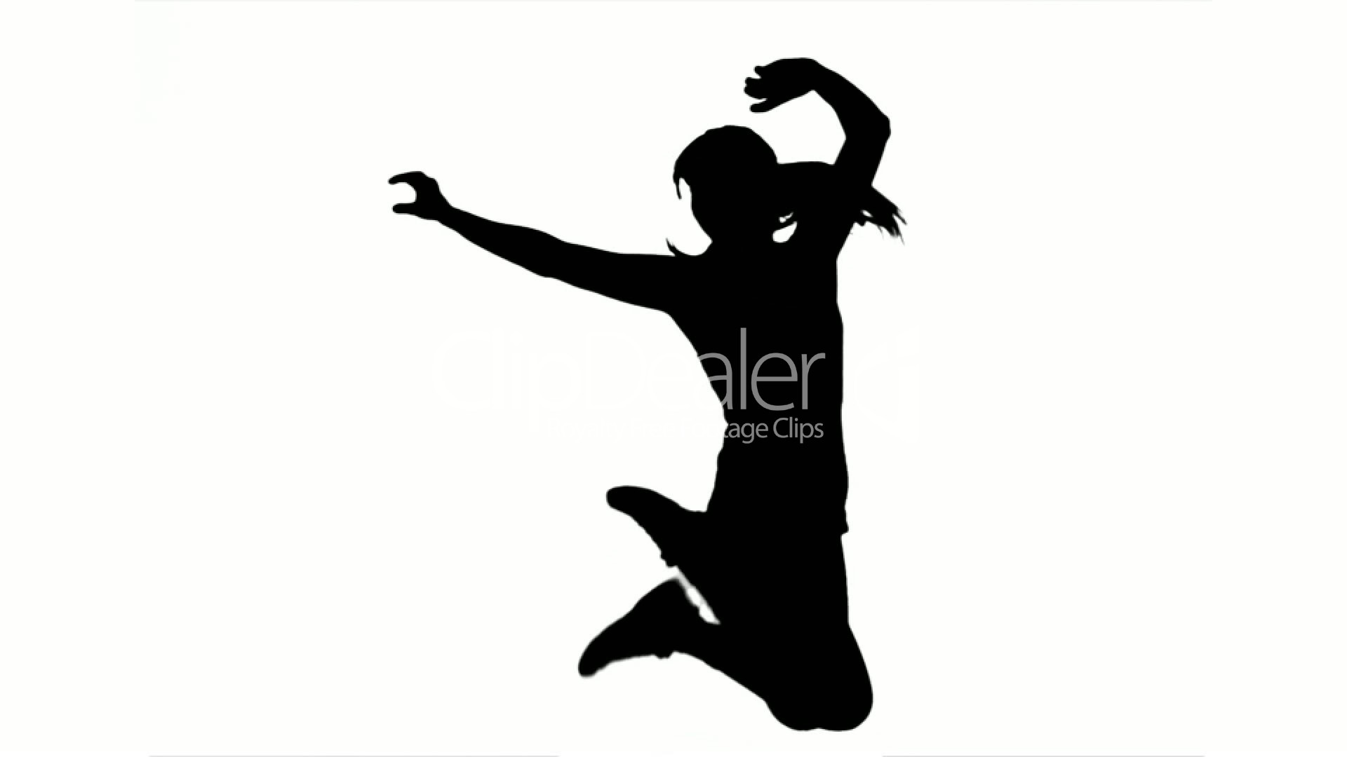 1920x1080 Silhouette Of Woman Jumping And Raising Arms On White Background