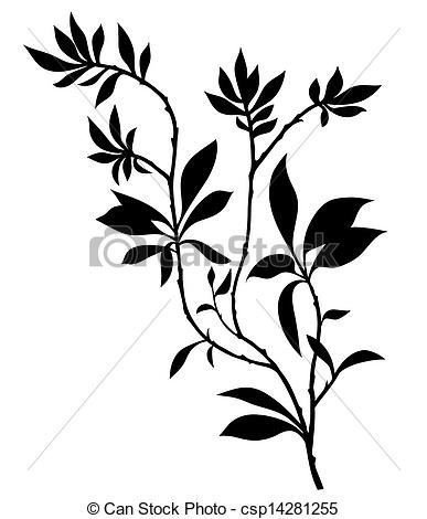 387x470 Tree Branches Silhouette With Lot Of Leaves. Vector Clipart