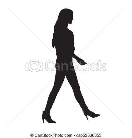 450x470 Young Woman Walking In High Heels Shoes, Isolated Vector