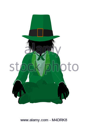 300x420 Leprechaun Boy Silhouette On A White Background Stock Photo