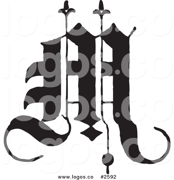 600x620 Royalty Free Old English Abc Letter M Logo By Bestvector