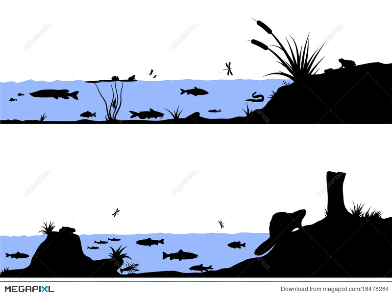 800x605 River Life Vector Silhouette Illustration Illustration 18478284