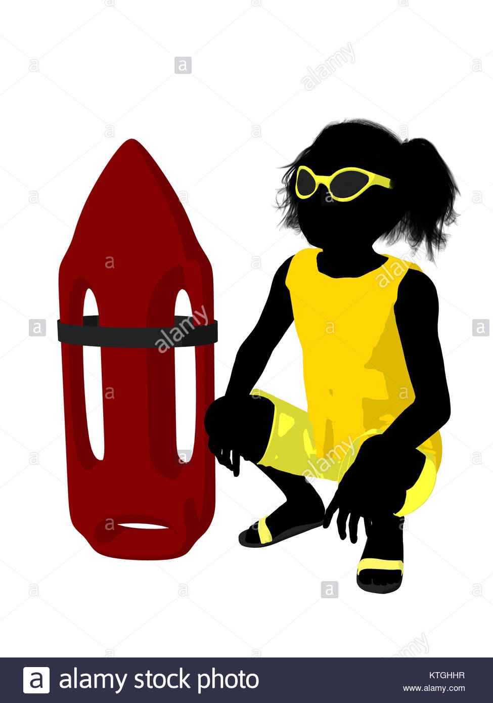 975x1390 Beach Girl With Lifeguard Buoy Illustration Silhouette On