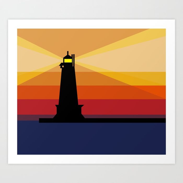 700x700 Lighthouse Silhouette At Sunset In Michigan Art Print