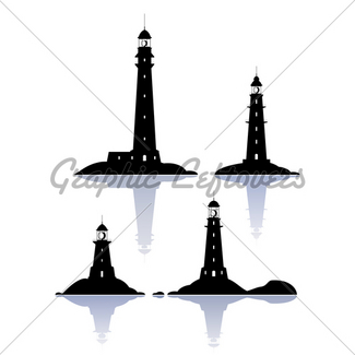 325x325 Lighthouse. Silhouette Of Large Lighthouse Isolated On Wh Gl