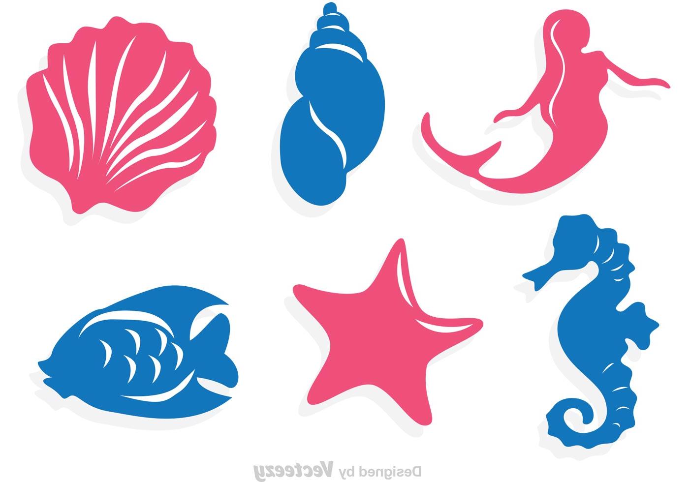 1400x980 Hd Mermaid And Sealife Silhouette Vector Icons Image