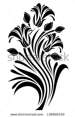 301x470 Black Silhouette Of Flowers Ornament. Vector Illustration. By