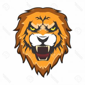 300x300 Big Cat Vector Clipart Of A Black And White Roaring Male Lion Head