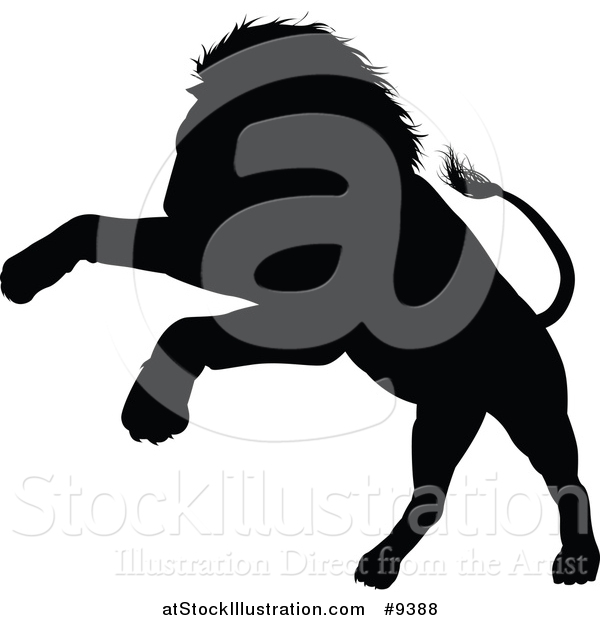 600x620 Vector Illustration Of A Black Silhouetted Male Lion Pouncing By