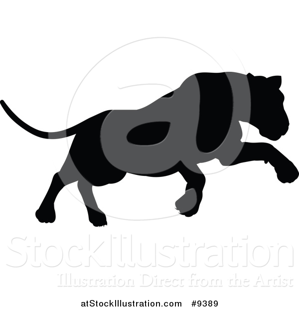 600x620 Vector Illustration Of A Black Silhouetted Lioness Pouncing By