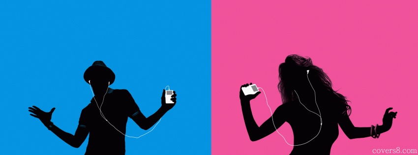 850x315 Man And Woman Silhouettes With Earphones Listening To Music