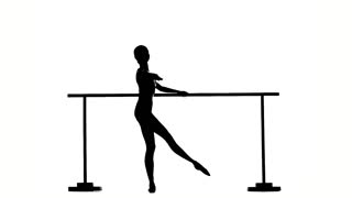 320x180 Little Ballerina In Pointe Posing On Ballet Barre. Silhouette