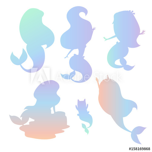 500x500 Silhouettes Of Mermaid Girls Vector Illustration. Holographic
