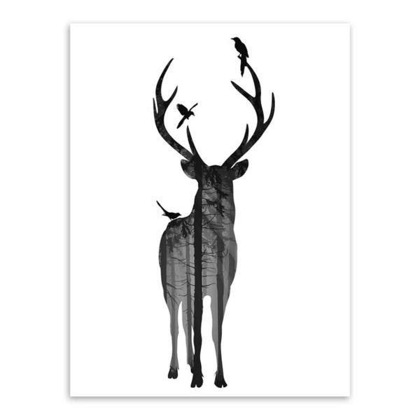 600x600 Modern Nordic Black White Animal Silhouette Deer Art Print Poster