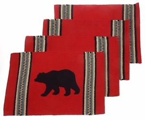 300x248 Bear Silhouette Placemats Set Of 4 Red 12 X 18 Rustic Lodge