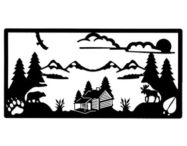 385x300 Solid Wrought Iron Wall Art Log Cabin