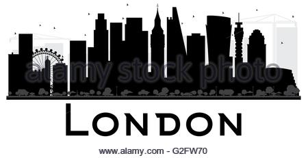 450x231 London City Skyline Black And White Silhouette. Simple Flat
