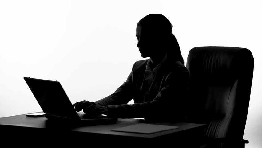 852x480 Silhouette Of Busy Woman Typing On Laptop, Secretary Working