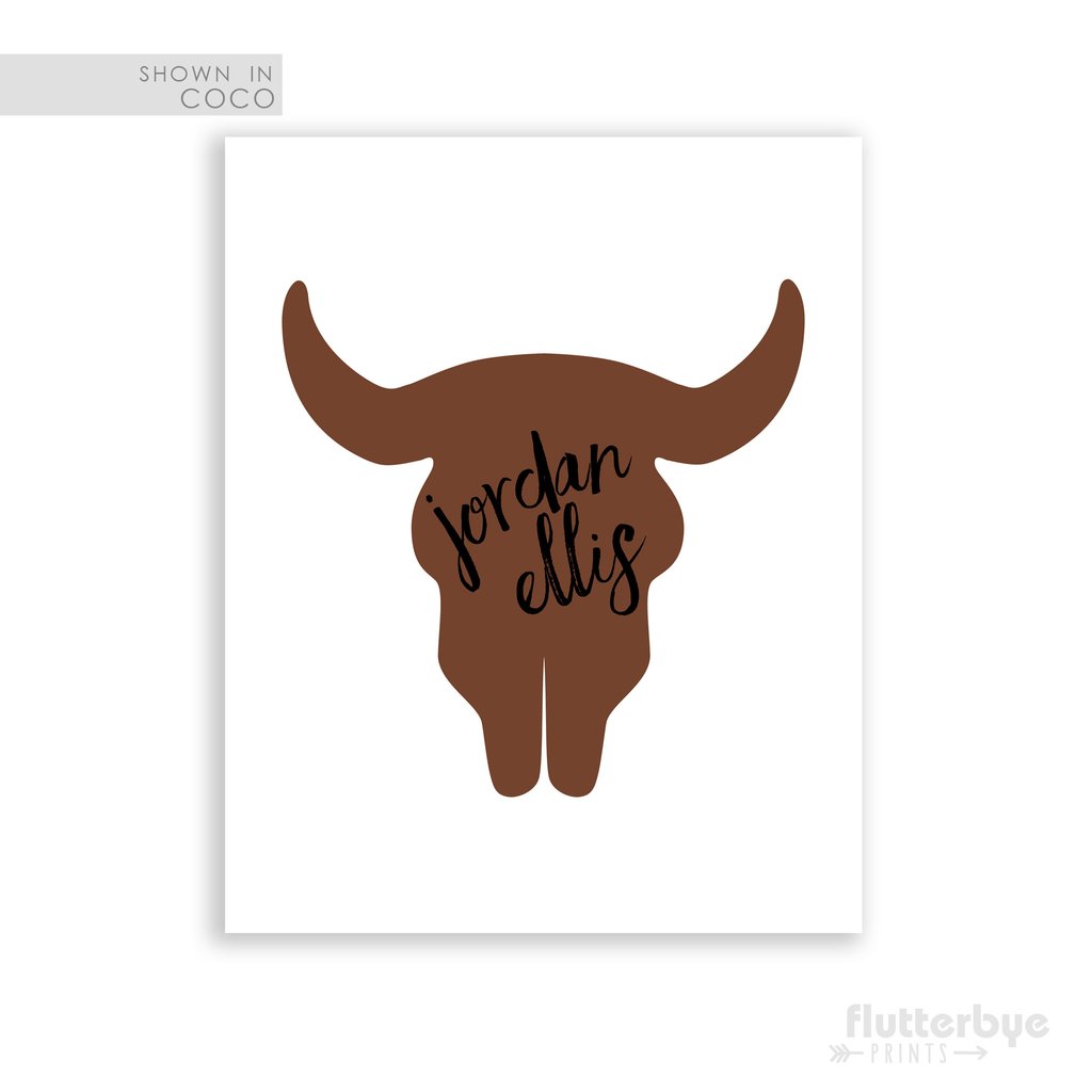 1024x1024 Cattle Skull Kids Name Art For Western Cowboy Themed Room
