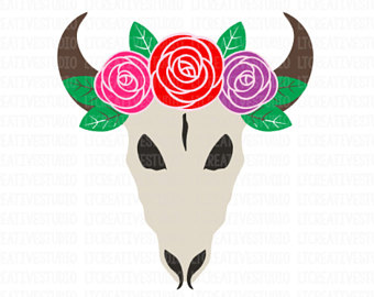 340x270 Floral Cow Skull Svg Etsy