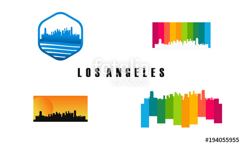 500x300 Set Of Los Angeles City Sihouette Template, Set Of American City