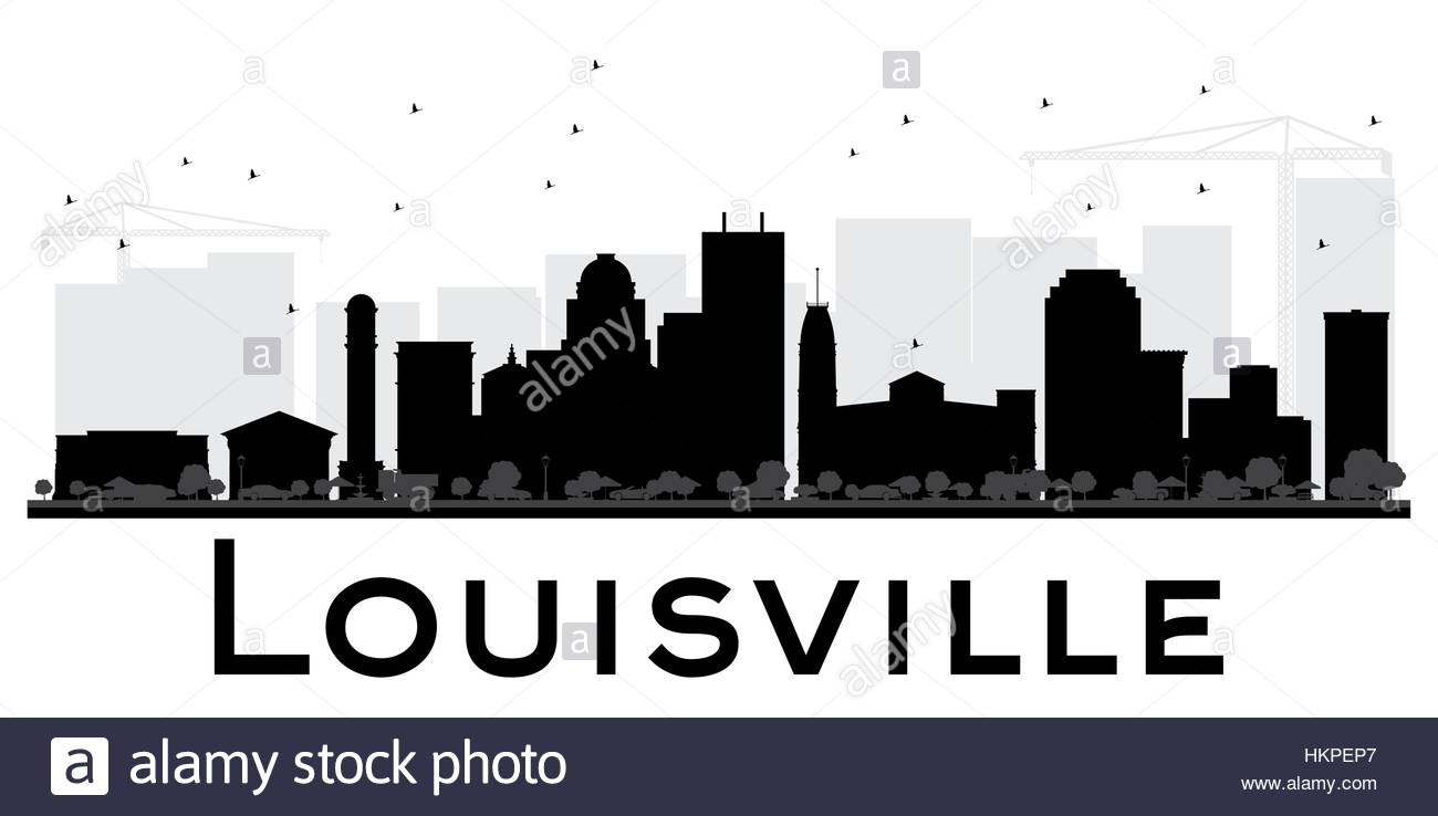 1300x738 Louisville City Skyline Black And White Silhouette. Simple Flat