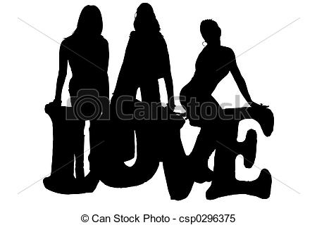 450x320 Silhouette Of Love. Silhouette Over White. Three Woman