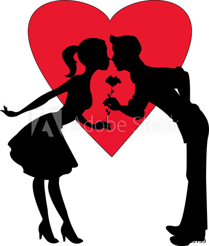 425x500 Lovers Silhouette On A Red Heart Background