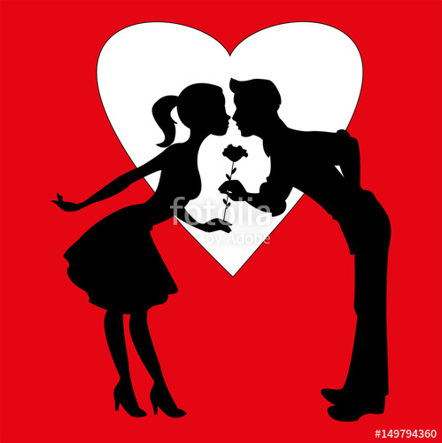 499x500 Vector Illustration Of Lovers Silhouettes On Red Background