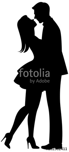 227x500 Kiss Of Lovers Vector Black Silhouette On White Background Stock