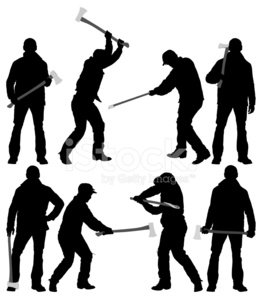262x299 Multiple Silhouette Of A Lumberjack In Action Stock Vectors