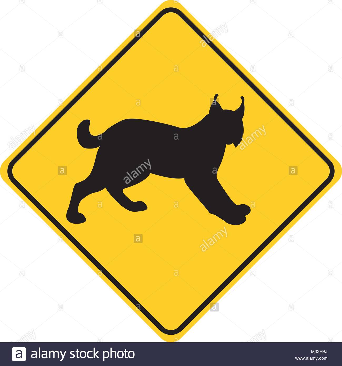 1300x1390 Lynx Silhouette Animal Traffic Sign Yellow Vector Illustration