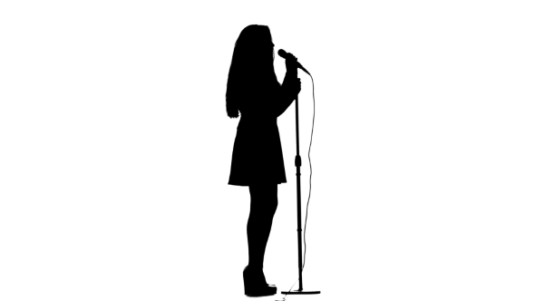 590x332 Woman Sings Lyrical Songs And Dances. White Background. Silhouette